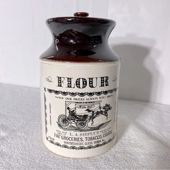 Vintage Ye Old Canadian Crockery Ceramic Abenakis Kitchen Crock Flour Canister - Picture 15 of 15